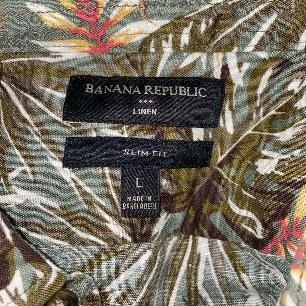 Men's Banana Republic Linen Tropical Short Sleeve Button Down Shirt Size L